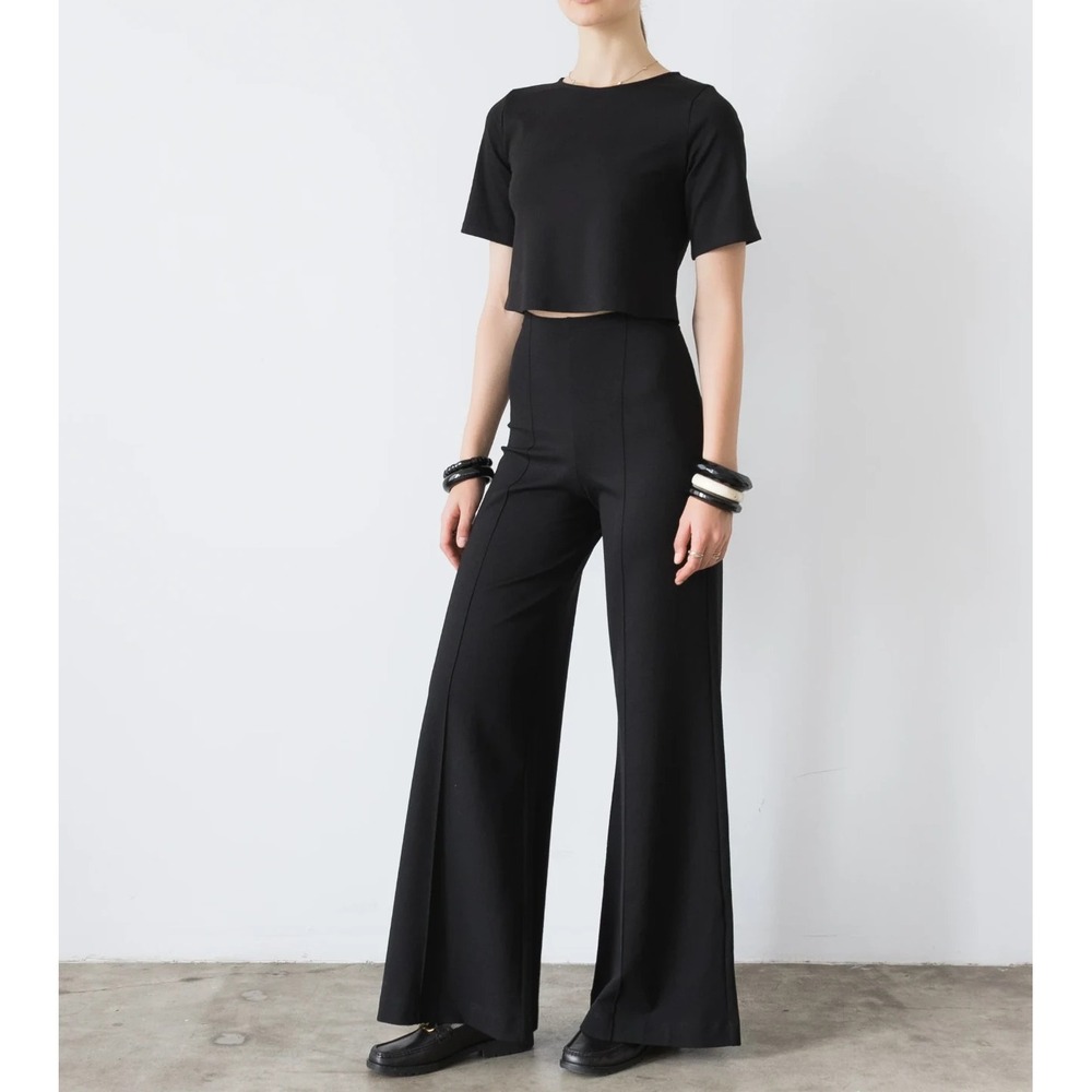 Ripley Rader Wide Leg Pants Women Size 2 Black Ponte Pintuck Stretch High Waist